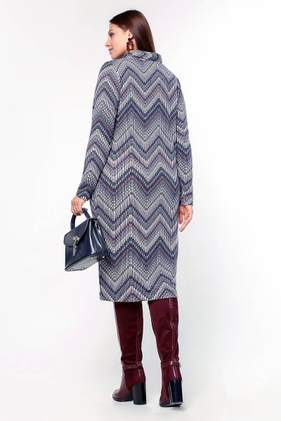 Платье свободное с кожаным воротником и карманами La rouge 5412 зигзаг-(бордо) - фото 3