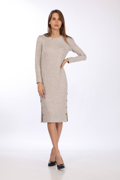 Повседневное платья из трикотажа с нагрудными выточками и съемным ремнем Juliet Style Д234 бежевый - фото 1
