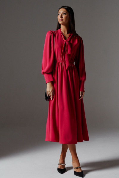 Платье ягодного цвета полуприлегающего силуэта с воланами ANNETE A3253 - фото 6