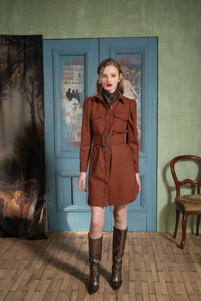 Платье из костюмной ткани с застежкой на кнопки и поясом Alena Goretskaya А1490/1 - фото 1