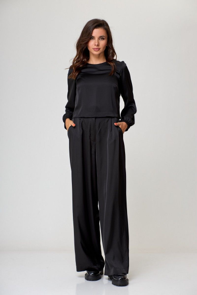 Черная блуза с оборками и декоративными шнурами Anelli 1288.1 лакрица - фото 6