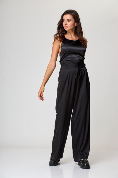 классические брюки с высокой посадкой и защипами из вискозы Anelli 1288.2 лакрица - фото 1