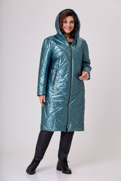 Демисезонное пальто из текстиля с капюшоном и наклонными карманами TrikoTex Stil М28-19 деним - фото 2