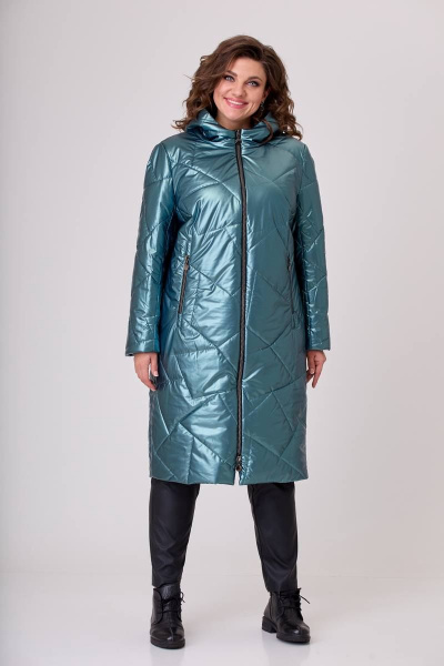 Демисезонное пальто из текстиля с капюшоном и наклонными карманами TrikoTex Stil М28-19 деним - фото 1