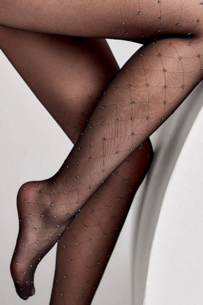 Демисезонные колготки черные с геометрическим узором и люрексом CONTE Fantasy_Lusso_Nero - фото 1