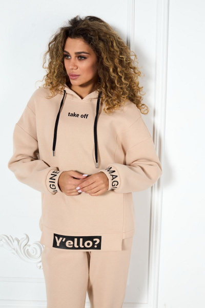 Бежевый спортивный костюм из трикотажа с капюшоном и карманами MAX S017 - фото 6
