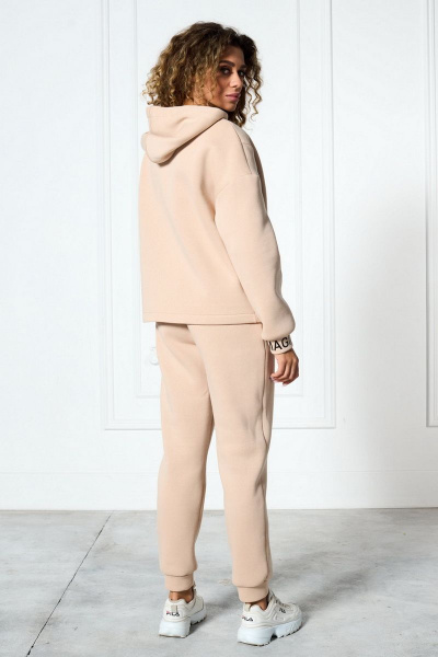 Бежевый спортивный костюм из трикотажа с капюшоном и карманами MAX S017 - фото 5