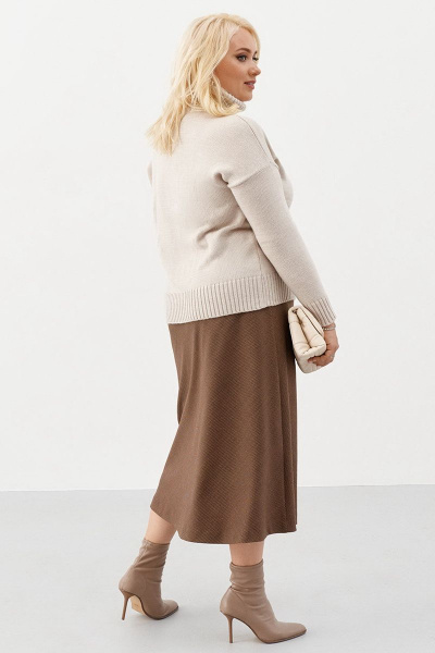Модная трапециевидная юбка из шерсти и текстиля в гусиную лапку Ketty К-01750 коричневый - фото 4