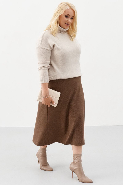 Модная трапециевидная юбка из шерсти и текстиля в гусиную лапку Ketty К-01750 коричневый - фото 1
