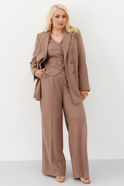 Классические брюки с высокой талией из текстиля Ketty К-01860 кофейный - фото 2