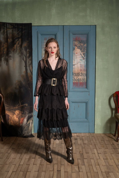 Декорированное кружевное платье с воланами и рукавами ¾ Alena Goretskaya А1606/1 - фото 1