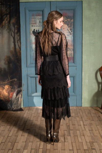 Декорированное кружевное платье с воланами и рукавами ¾ Alena Goretskaya А1606/1 - фото 2