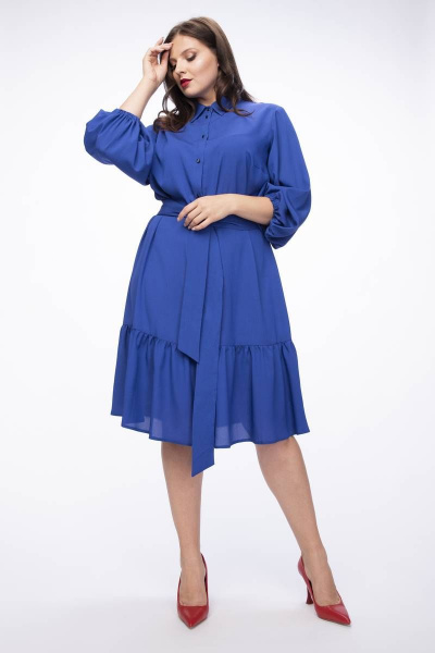 Демисезонное платье из вискозы с поясом и воланом Stilville 1207 джинс - фото 7