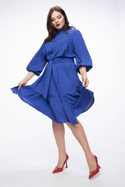 Демисезонное платье из вискозы с поясом и воланом Stilville 1207 джинс - фото 6