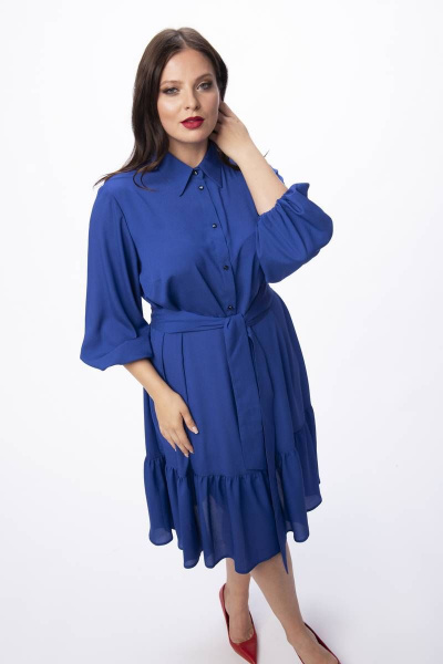 Демисезонное платье из вискозы с поясом и воланом Stilville 1207 джинс - фото 5