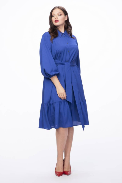Демисезонное платье из вискозы с поясом и воланом Stilville 1207 джинс - фото 1