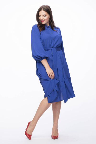 Демисезонное платье из вискозы с поясом и воланом Stilville 1207 джинс - фото 4