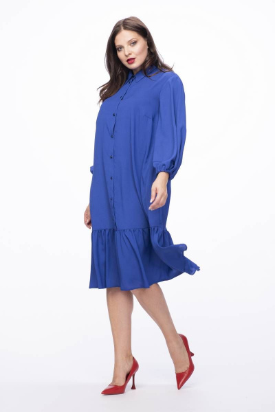 Демисезонное платье из вискозы с поясом и воланом Stilville 1207 джинс - фото 2