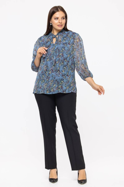 Демисезонная блуза из вискозы с аскот-воротником Avila 0909 синий - фото 7