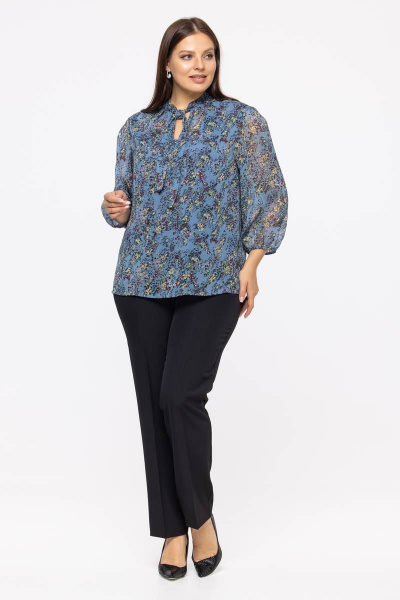 Демисезонная блуза из вискозы с аскот-воротником Avila 0909 синий - фото 4