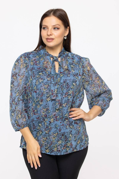 Демисезонная блуза из вискозы с аскот-воротником Avila 0909 синий - фото 8