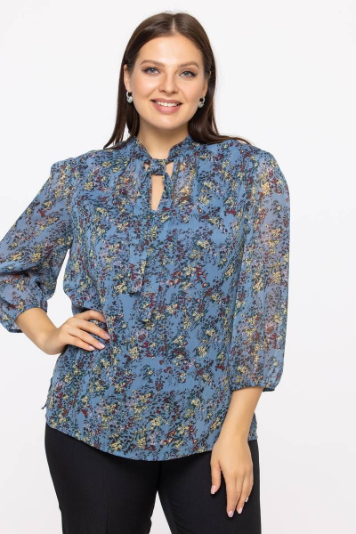 Демисезонная блуза из вискозы с аскот-воротником Avila 0909 синий - фото 3