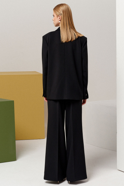 Жакет оверсайз удлиненный из трикотажа для делового стиля Панда 123330w черный - фото 2