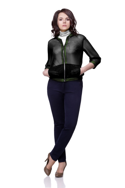 Демисезонный блузон с карманами и воротником-стойкой из ткани Golden Valley 3023 черный_с_зеленым - фото 1