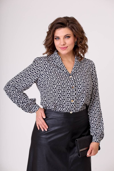 Мультиколор блуза с пиджачным воротником и декоративной застёжкой Swallow 632 черно-бежевые_цепи - фото 11