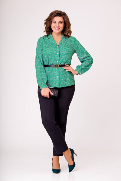 Зеленая блуза прямого силуэта с пиджачным воротником Swallow 631 нефритовые_цепи - фото 2