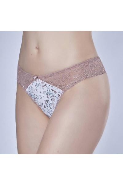 Бежевые трусы-стринги из эластичного полотна с кружевом Verally 1047-2 сандра - фото 3