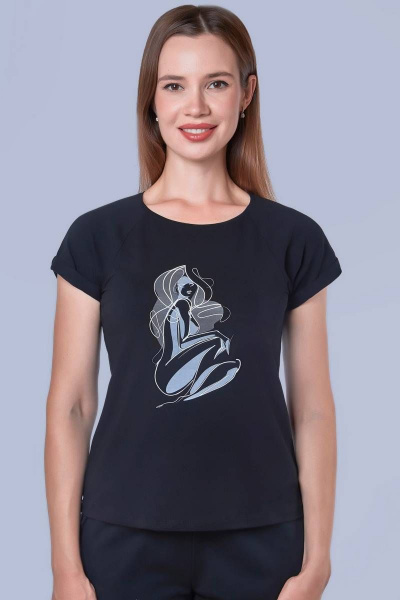 Майка из хлопкового полотна с рукавом реглан Круглогодичная Verally 431П-2 леди на чёрном - фото 1