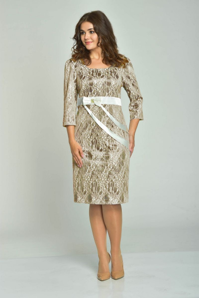 Платье из кружева и текстиля с асимметричным подрезом Fortuna ШЖ 486 беж - фото 1