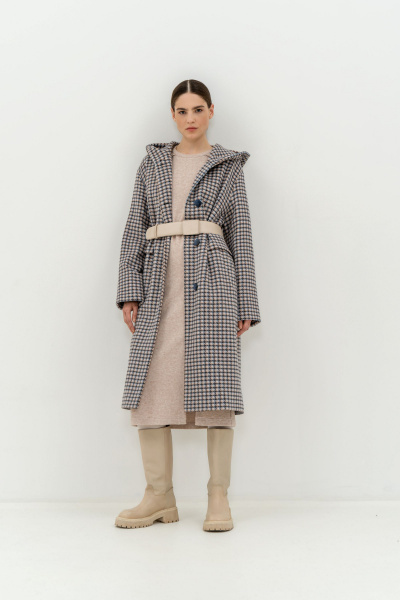 Пальто серое утеплённое из пальтовой ткани и шерсти Elema 6-11083-2-164 клетка - фото 3