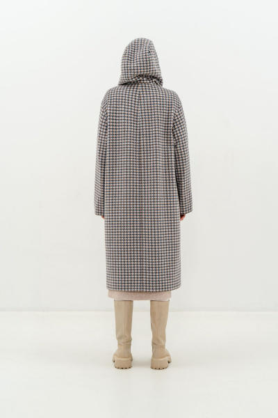 Пальто серое утеплённое из пальтовой ткани и шерсти Elema 6-11083-2-164 клетка - фото 5