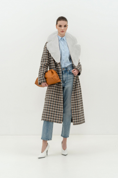 Пальто демисезонное на каждый день из шерсти Elema 6-12199-1-164 клетка - фото 1