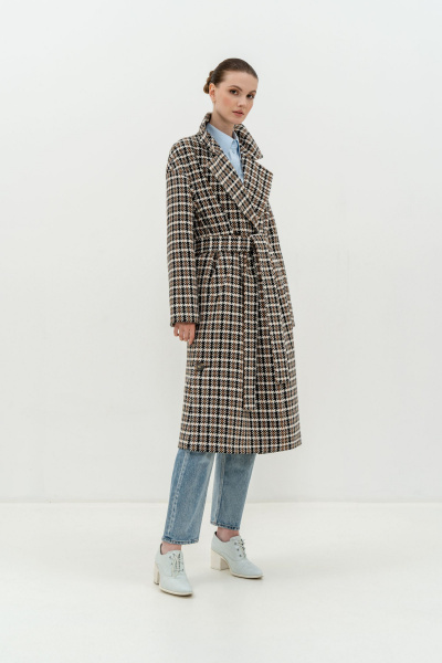 Пальто демисезонное на каждый день из шерсти Elema 6-12199-1-164 клетка - фото 2
