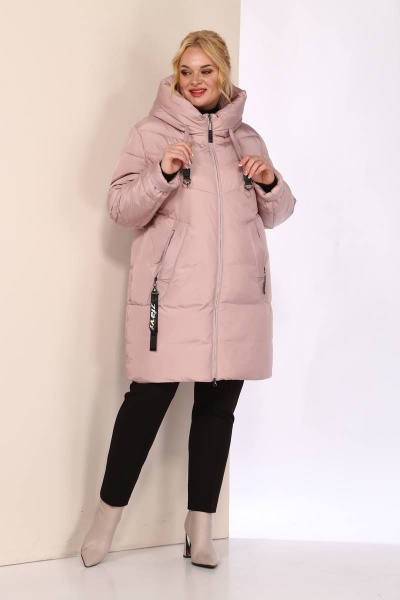 Плюшевая утепленная зимняя куртка с капюшоном и карманами Shetti 2094 пудра - фото 3