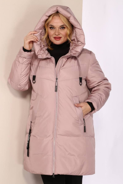 Плюшевая утепленная зимняя куртка с капюшоном и карманами Shetti 2094 пудра - фото 2
