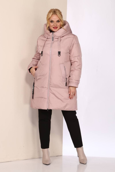 Плюшевая утепленная зимняя куртка с капюшоном и карманами Shetti 2094 пудра - фото 1