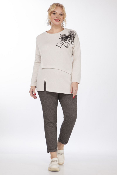 Костюм 2-ка из трикотажа: блузка с разрезом и прямые брюки Matini 1.1463 беж+коричневый - фото 2