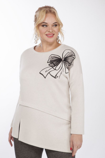 Костюм 2-ка из трикотажа: блузка с разрезом и прямые брюки Matini 1.1463 беж+коричневый - фото 5