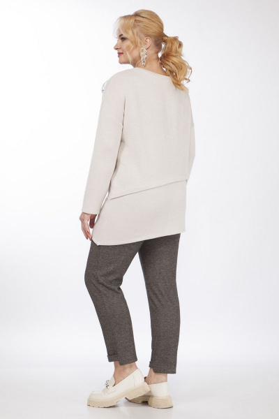 Костюм 2-ка из трикотажа: блузка с разрезом и прямые брюки Matini 1.1463 беж+коричневый - фото 6