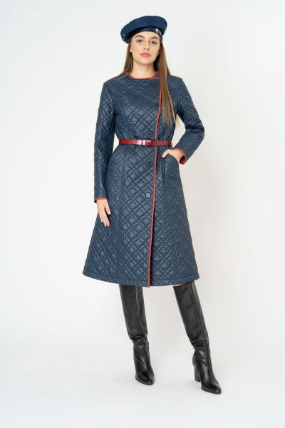 Пальто демисезонное прямое плащёвая ткань Elema 5-11113-1-170 тёмно-синий/рябина - фото 1