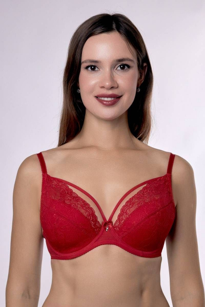 Бюстгальтер из эластичного кружева и сетки на каждый день Verally 2069-3 красный - фото 1