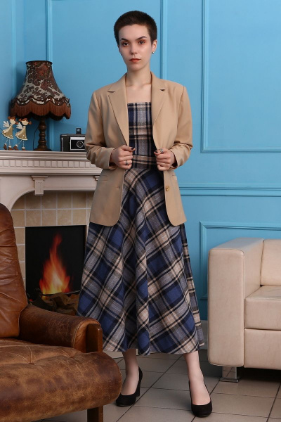 Бежевый жакет полуприталенный с лацканами и карманами Angelina & Сompany 780 - фото 5