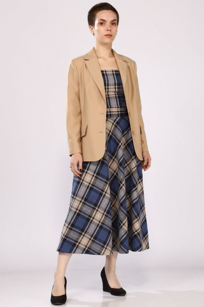 Бежевый жакет полуприталенный с лацканами и карманами Angelina & Сompany 780 - фото 3