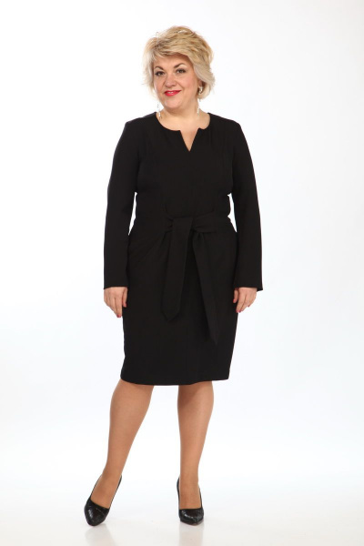Платье на каждый день из текстиля с кокеткой и завязками Djerza 1270 черный - фото 1