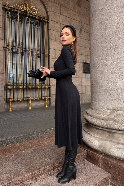 Элегантное трикотажное платье приталенное длина 125 см Totallook 22-4-31 черный - фото 6