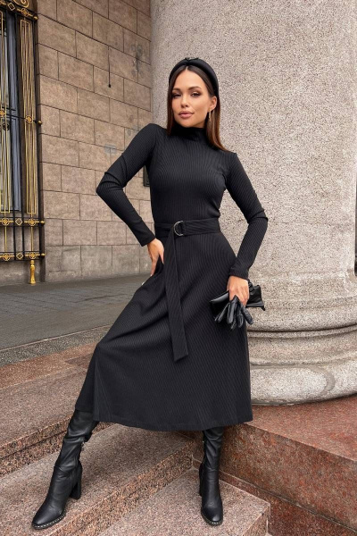 Элегантное трикотажное платье приталенное длина 125 см Totallook 22-4-31 черный - фото 3